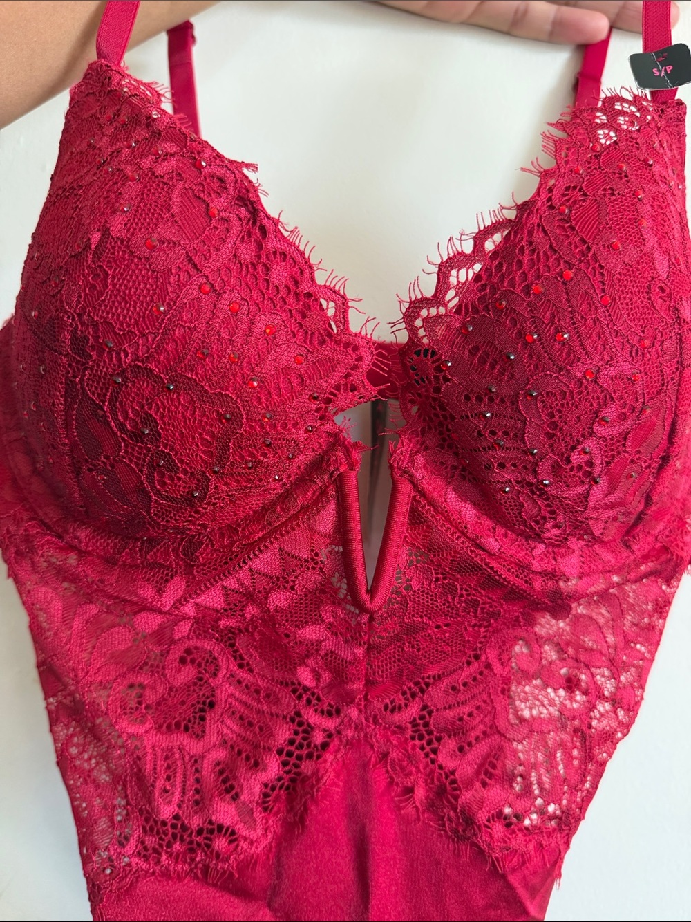 Lace and rhinestone bodysuit